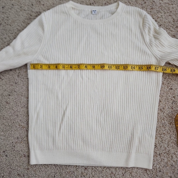 UNIQLO Ribbed Crew Neck Half Sleeved Ribbed Wool Top Ivory Size XL - Picture 5 of 8